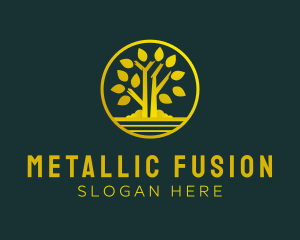 Golden Metallic Tree logo design