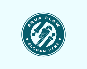 Pipe Wrench Droplet Plumbing logo design