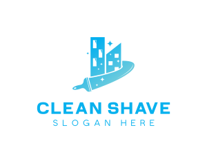 Sparkling Building Squeegee Cleaning logo design