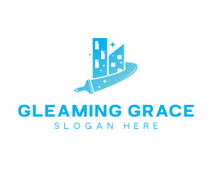 Sparkling Building Squeegee Cleaning logo design