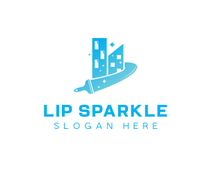 Sparkling Building Squeegee Cleaning logo design