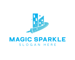 Sparkling Building Squeegee Cleaning logo design