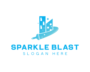 Sparkling Building Squeegee Cleaning logo design