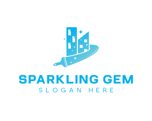 Sparkling Building Squeegee Cleaning logo design