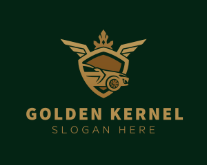 Golden Luxury Car Shield logo design