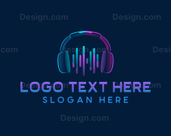 Neon Headphones Music Logo