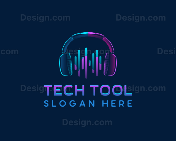 Neon Headphones Music Logo