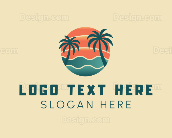 Hot Beach Palm Tree Summer Logo