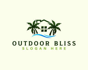 Beach House Palm Tree Resort logo design