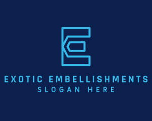 Blue Cyber Letter E logo design