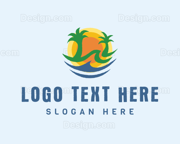 Palm Tree Beach Sun Logo