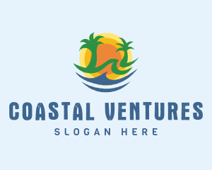 Palm Tree Beach Sun logo design