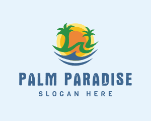 Palm Tree Beach Sun logo design