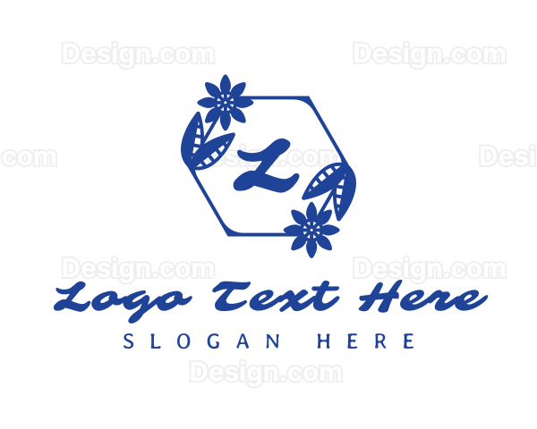 Classic Blue Floral Wreath Logo