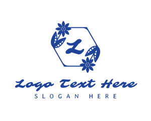 Classic Blue Floral Wreath logo