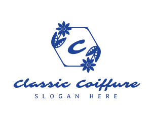 Classic Blue Floral Wreath logo design