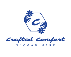 Classic Blue Floral Wreath logo design