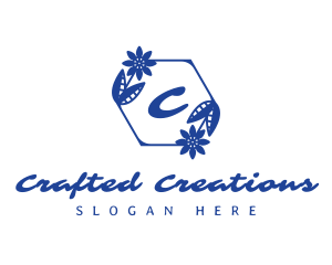 Classic Blue Floral Wreath logo design