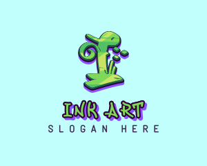 Green Graffiti Art Letter I logo design