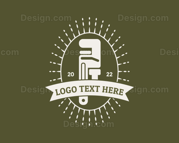 Hipster Banner Plumbing Wrench Logo