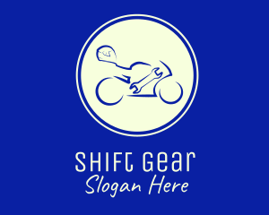 Blue Motorbike Gear Wrench logo design