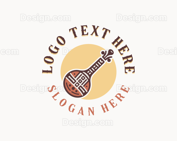 African Banjo Instrument Logo