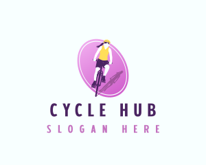 Woman Racing Bicycle logo design