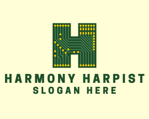 Circuit Board Letter H logo design