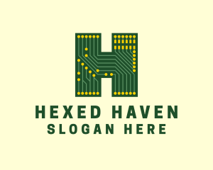 Circuit Board Letter H logo design