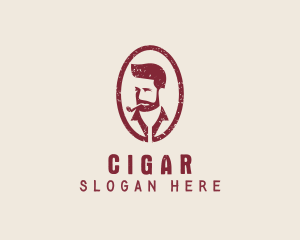 Hipster Smoking Pipe Man logo design