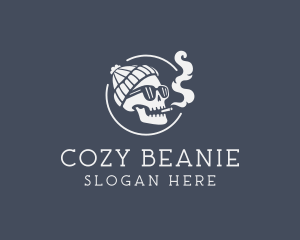 Skull Beanie Smoking logo design