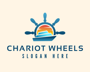 Yacht Steering Wheel Sunset logo design