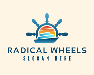 Yacht Steering Wheel Sunset logo design