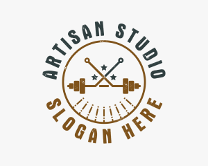 Hipster Workout Barbell logo design