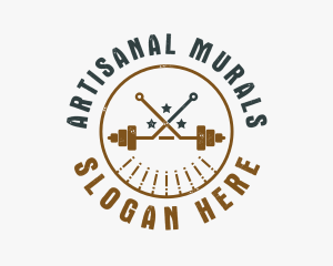 Hipster Workout Barbell logo design