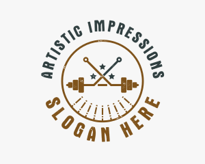 Hipster Workout Barbell logo design