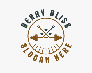 Hipster Workout Barbell logo design