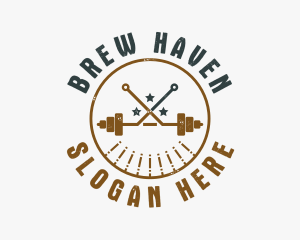 Hipster Workout Barbell logo design