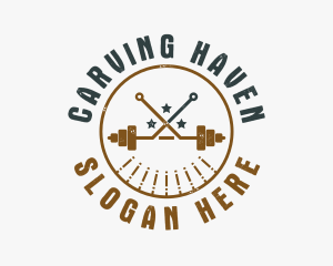 Hipster Workout Barbell logo design