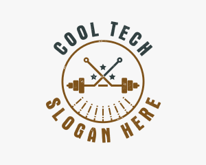 Hipster Workout Barbell logo design