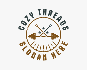 Hipster Workout Barbell logo design