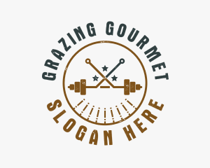 Hipster Workout Barbell logo design