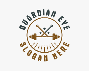 Hipster Workout Barbell logo design