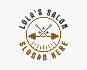 Hipster Workout Barbell logo design