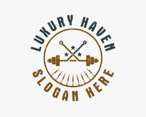 Hipster Workout Barbell logo design