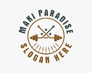 Hipster Workout Barbell logo design