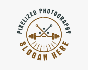 Hipster Workout Barbell logo design