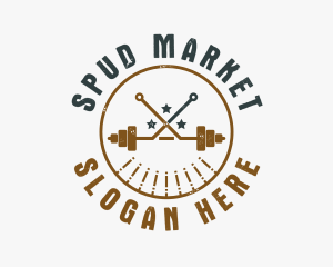 Hipster Workout Barbell logo design