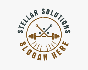 Hipster Workout Barbell logo design