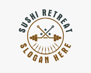 Hipster Workout Barbell logo design